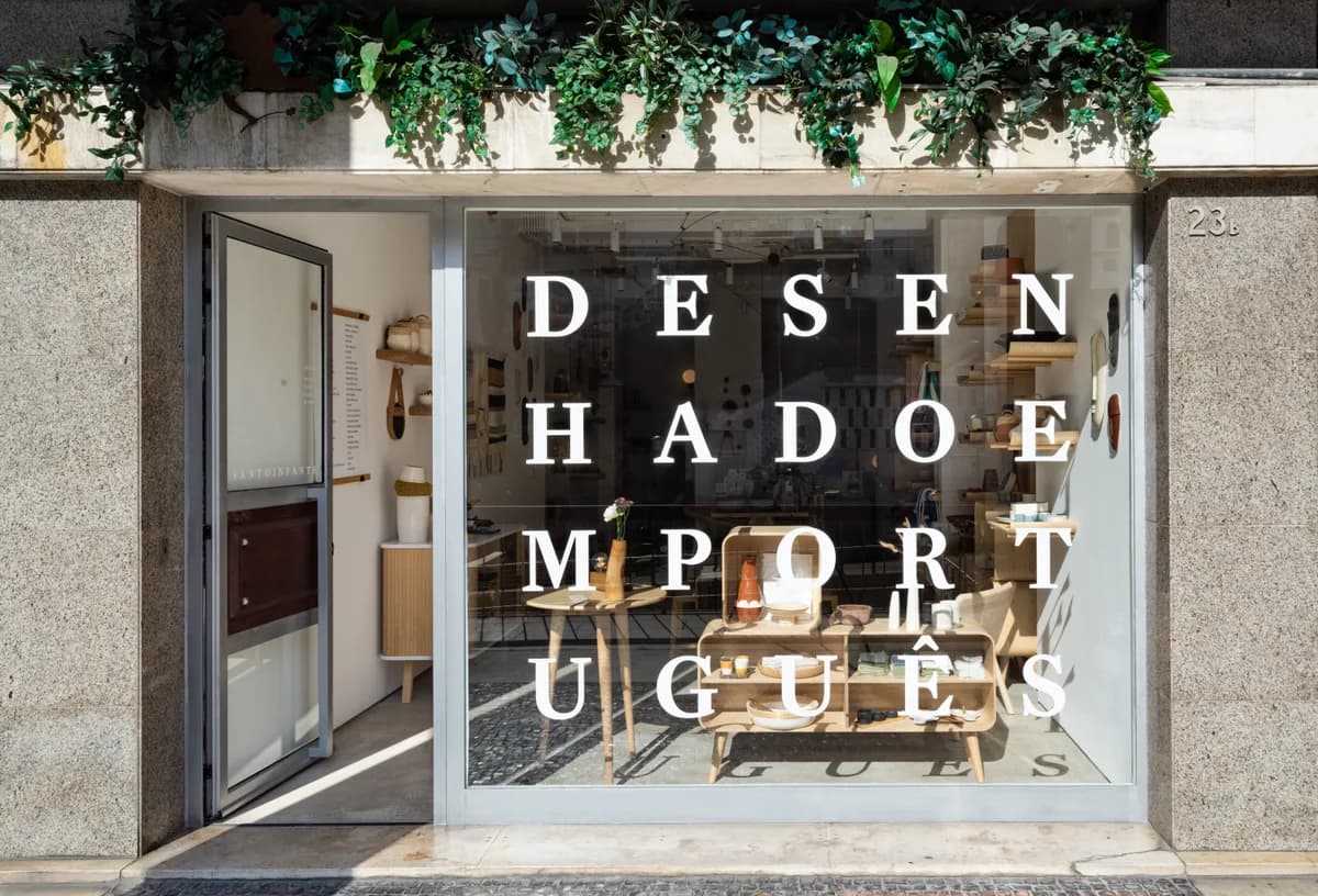 The Santo Infante shopfront in Lisbon, lettered Desenhado em Português