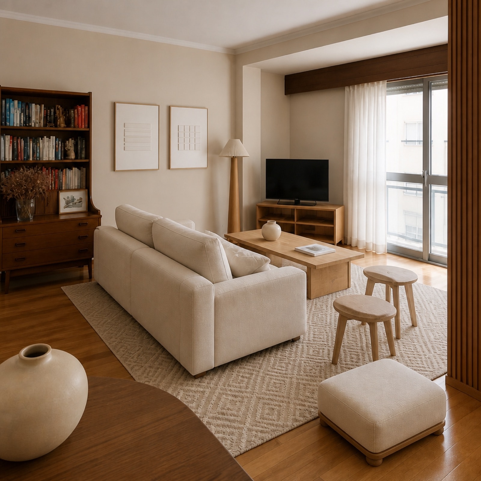 Same living room restyled by MoveIn, lighter and balanced